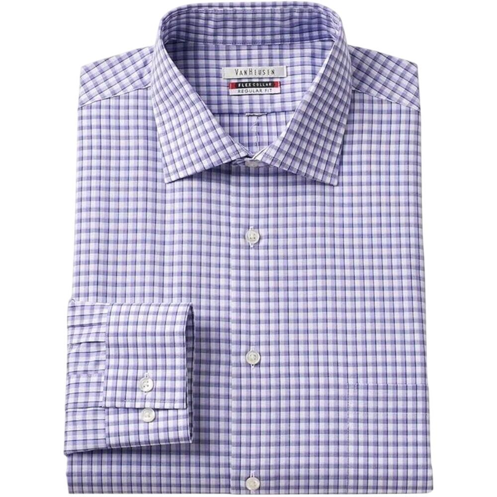 Van Heusen Flex Purple Plaid Dress Shirt - 2XL